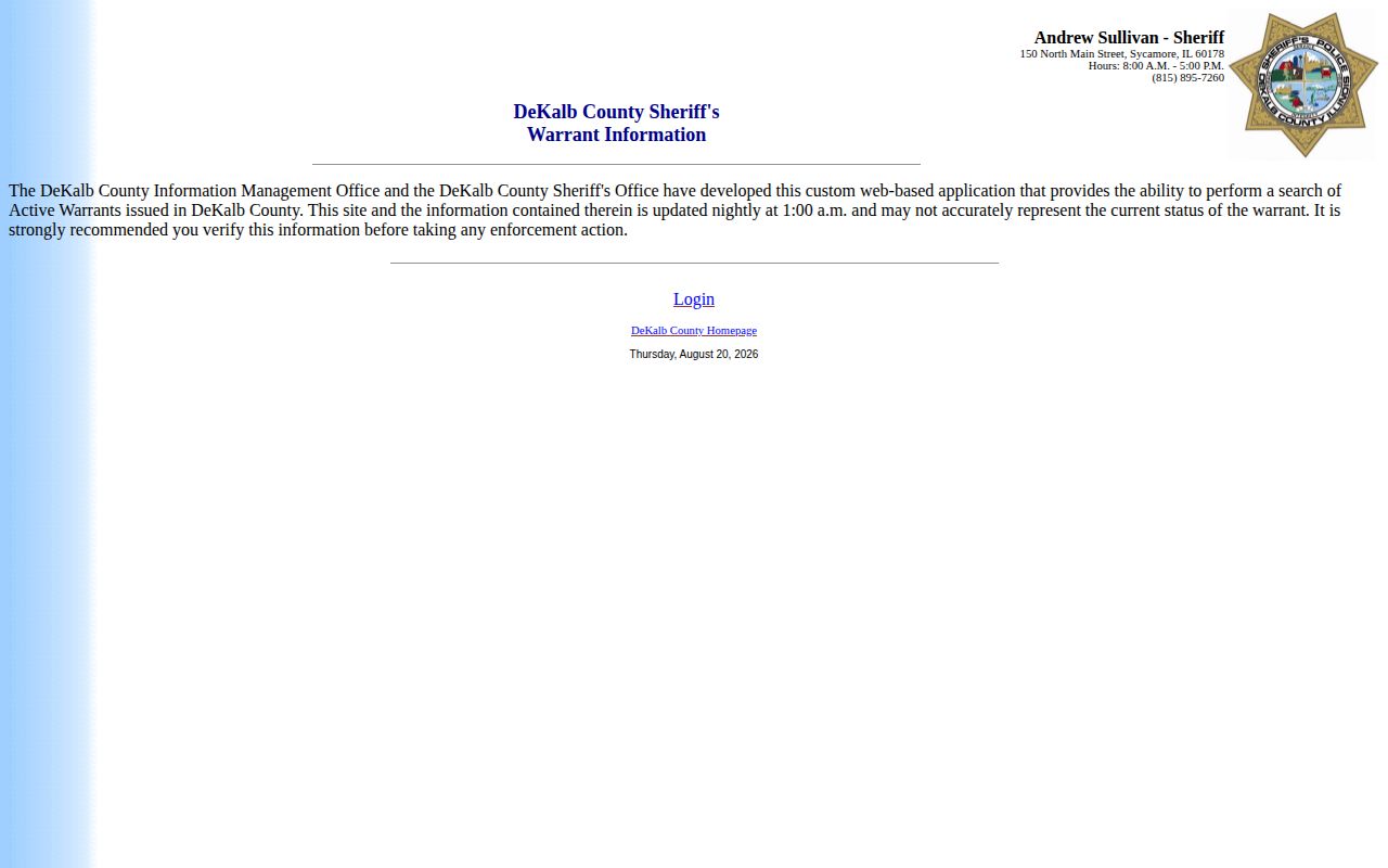DeKalb County official warrant application landing page