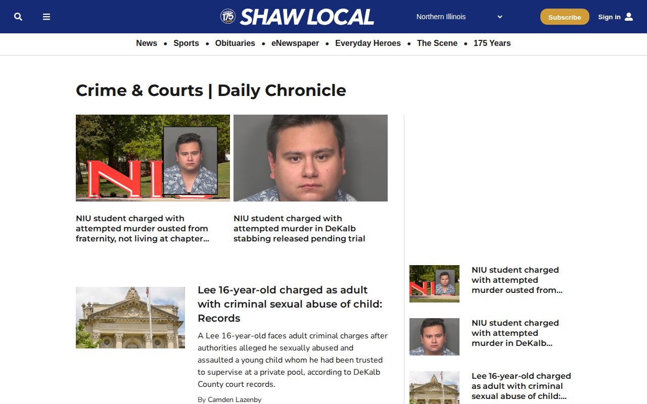 Daily Chronicle DeKalb County crime and courts news section