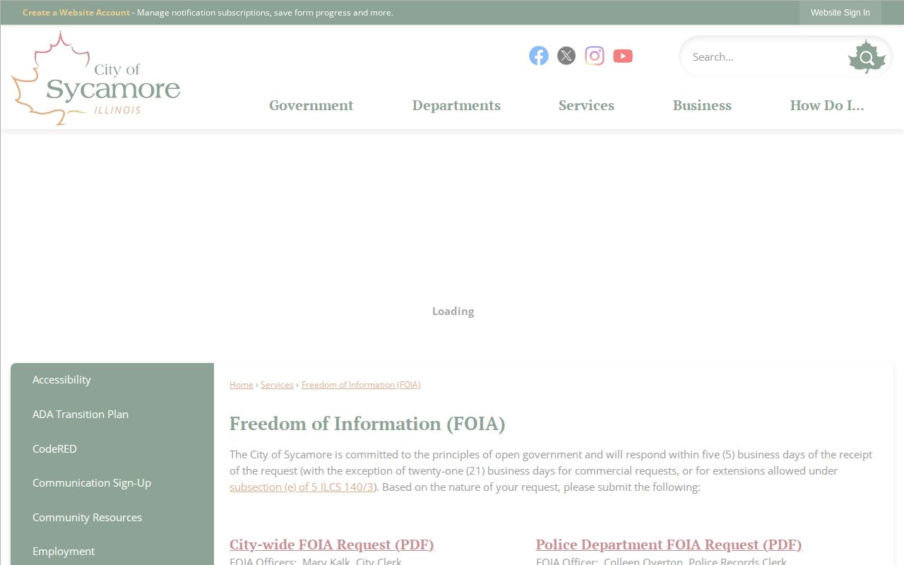 DeKalb County Sycamore Police FOIA arrest records request page