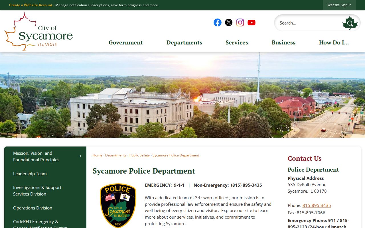 DeKalb County Sycamore Police Department arrest records contact page